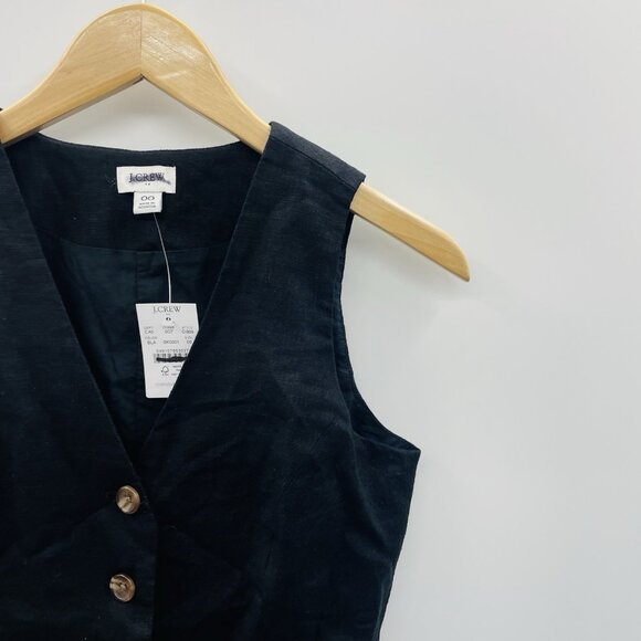 J Crew Factory Womens Size 00 Button Front Linen Blend Vest in Black $89 046 - Picture 4 of 8